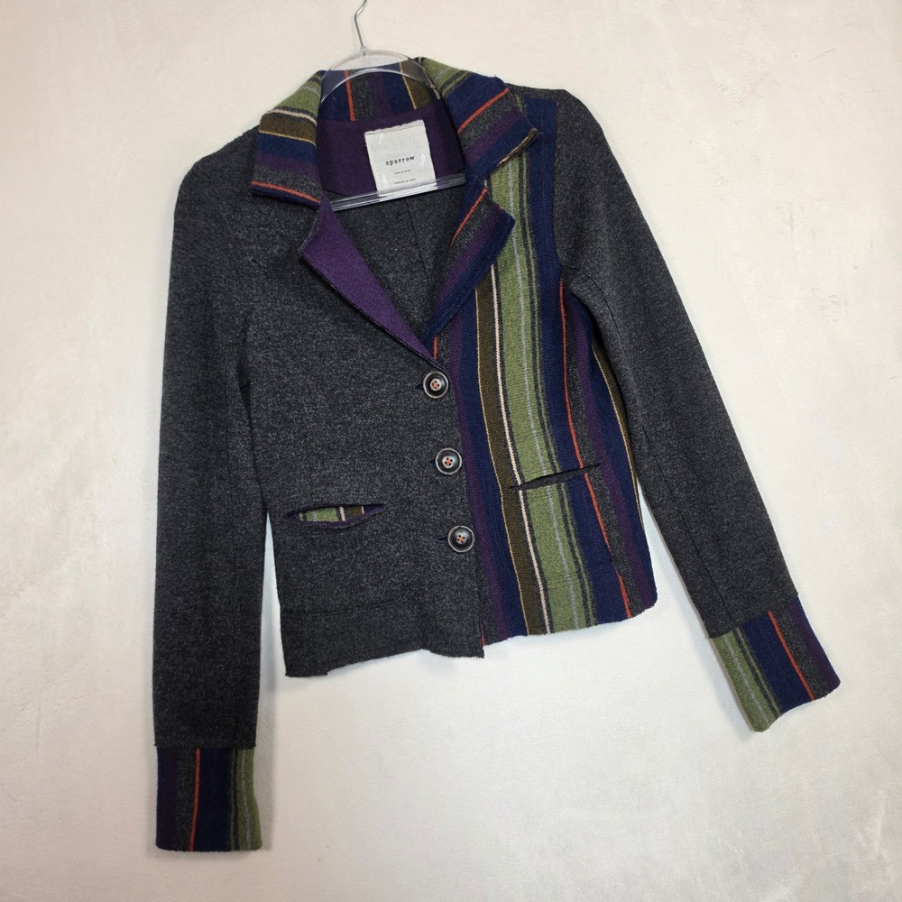 Anthropologie Sparrow Womens XS Gray Patchwork Stripe Boho - Picture 10 of 12